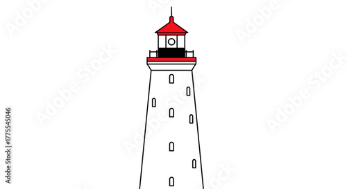 Simple lighthouse vector illustration with a classic red and white design against isolated
