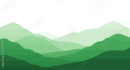 Serene green mountains landscape with layers of hills in tranquil panorama view