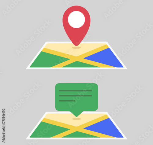 Map Location Pin and Message Icon Set GPS Navigation