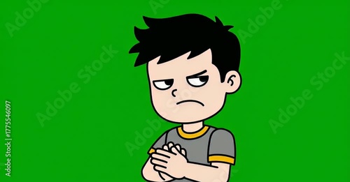 Cartoon man with an angry expression on a green background.