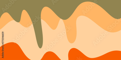 Retro Earthy Tone Wavy Illustration Vector Background. Seamless abstract vector background featuring flowing, organic wavy shapes in retro olive green, orange, and cream colors.