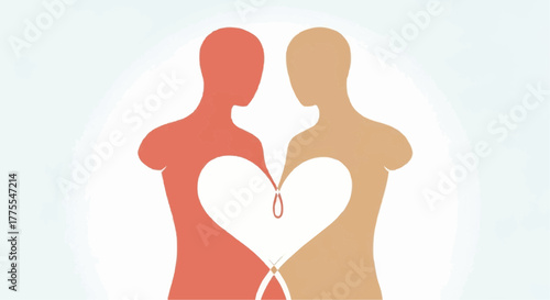 Abstract illustration of two figures forming a heart shape  