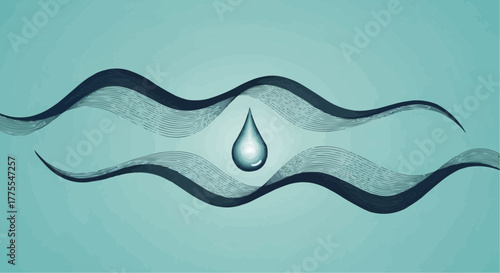 Abstract water drop design with fluid waves on blue background  