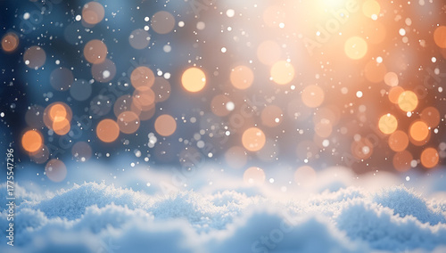 New Year's background, balls on snow snowfall Christmas tree