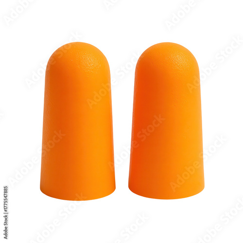 Bright orange foam earplugs pair isolated