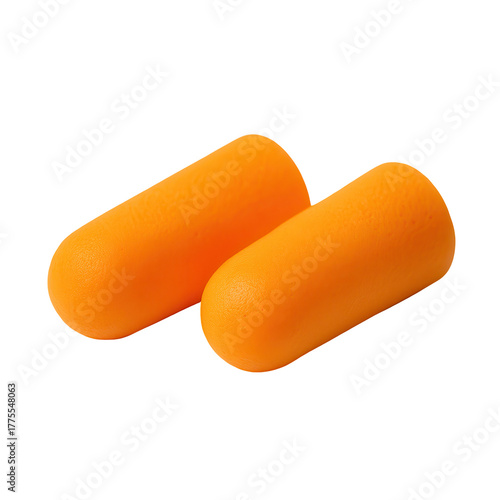 Pair of orange foam earplugs for hearing protection