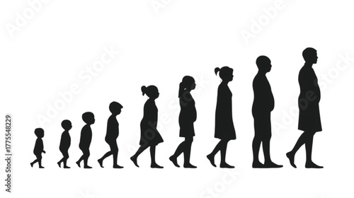Human life cycle silhouette progression from infant to adult