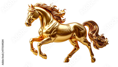 Golden horse statue, symbol of the Chinese New Year 2026, isolated on a transparent background. Represents success and power. Elements, collage, set, pack, bundle, Isolated, cutout, PNG