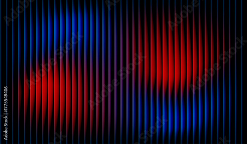 Billede på lærred A colorful abstract Gradients with vertical shapes blending from blue to red and yellow, creating a smooth, glowing effect on a dark background