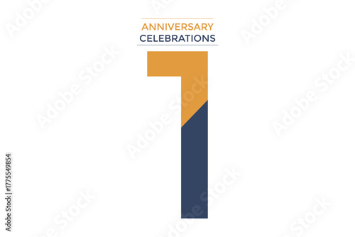 1 anniversary celebrations with gold and blue colors. Minimalist anniversary background with soft colors, elegant typography, and subtle decorations. Perfect for invitation cards, banners. 