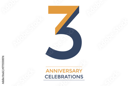 3 anniversary celebrations with gold and blue colors. Minimalist anniversary background with soft colors, elegant typography, and subtle decorations. Perfect for invitation cards, banners. 