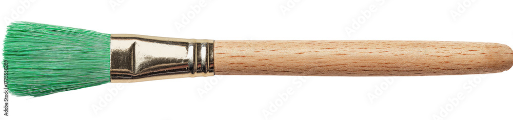 Fototapeta premium Green paintbrush with light brown handle
