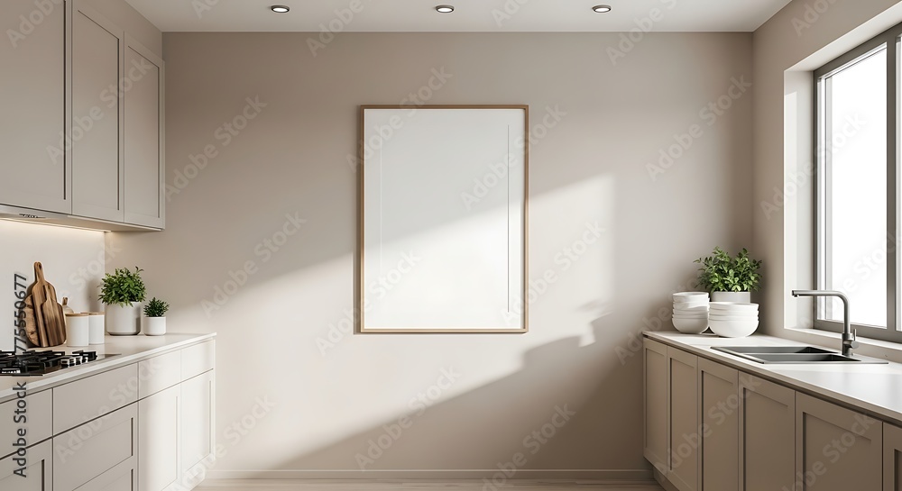 Fototapeta premium Kitchen Interior with Empty Frame and Natural Light