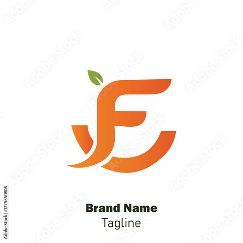 Minimal Orange Letter E Leaf Logo