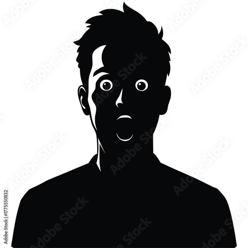 Surprised man vector silhouette with wide eyes open mouth and shock expression