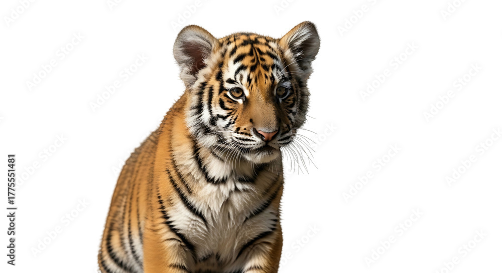 Obraz premium Adorable Tiger Cub Portrait Isolated on White Background.