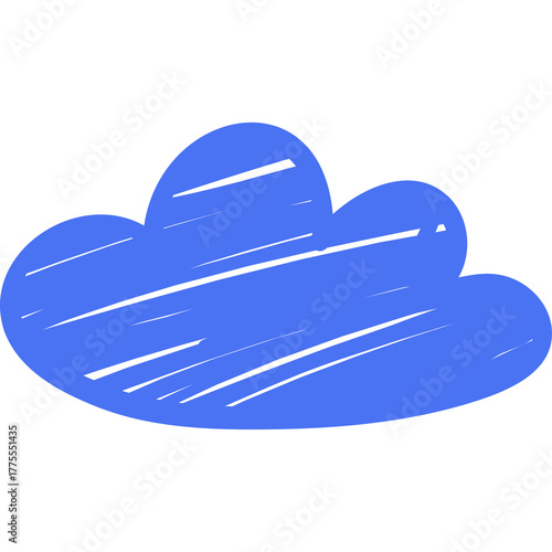 Hand Drawn Blue Cloud Shape With White Stripes On Transparent Background Perfect For Childrens Creative Projects And Illustrations