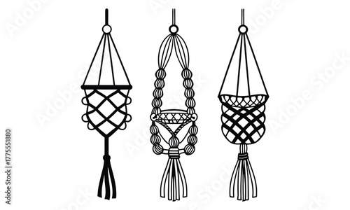 Line Art Macrame Plant Hanger Knot Designs Collection