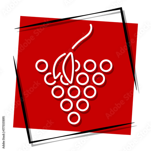 grape, red banner in a frame. Vector illustration on a white background.