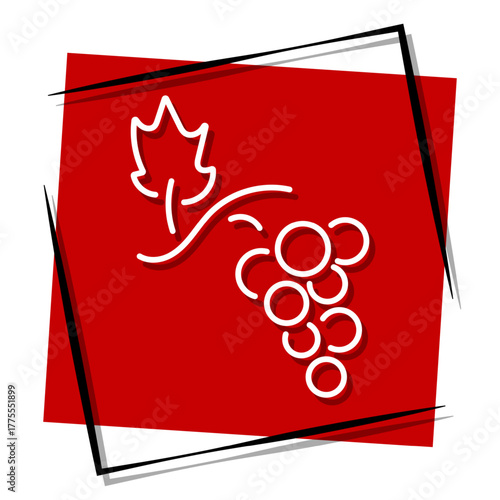 grape, red banner in a frame. Vector illustration on a white background.