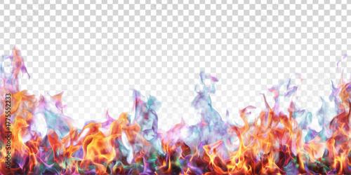 Vector blue and red fire border isolated on the transparent background.