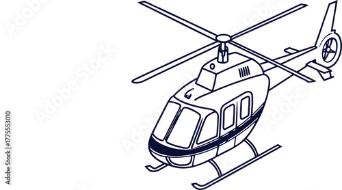 Isometric Line Art Illustration of a Modern Utility or Transport Helicopter