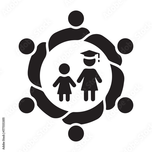 Monochromatic Stylized Icon of Learning and Community Support Concept