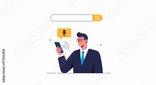 Man Using Voice Search On Mobile Illustration