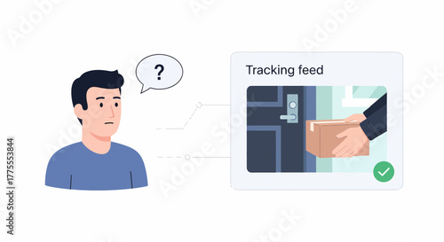 Man Wondering Where Is Package Delivery Tracking Feed Concept