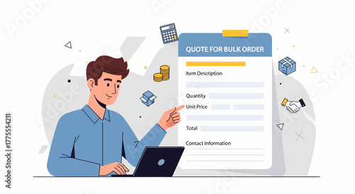 Salesman Creating Bulk Order Quote With Laptop And Pointing At Price