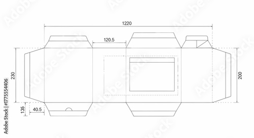 Technical Blueprint Of A Die Cut Cardboard Box Design Template