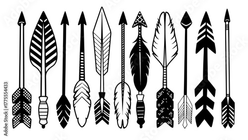 Arrow vector graphic design elements collection set of hand drawn tribal arrows illustration black and white