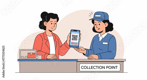Woman Scanning Qr Code For Package At Collection Point