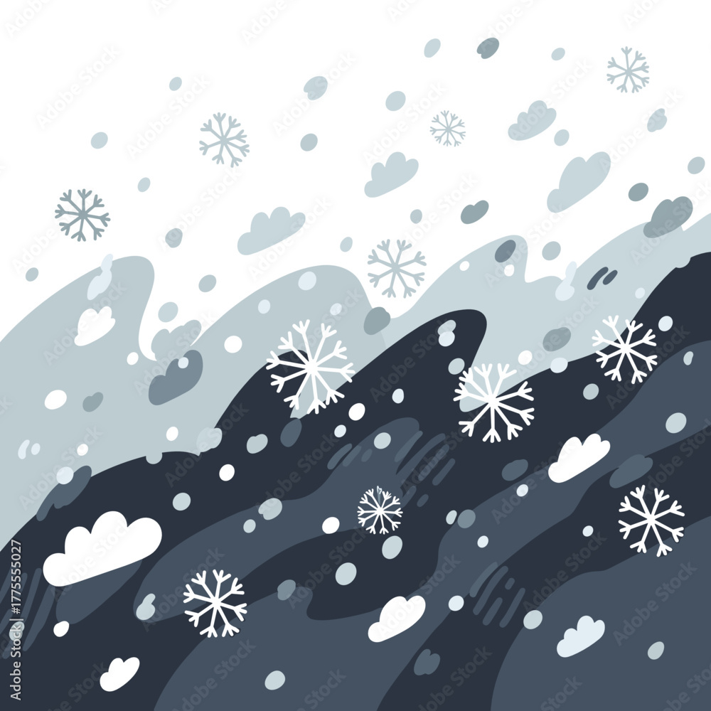 Obraz premium Abstract snowflakes and clouds in shades of blue and gray 