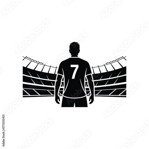 Silhouette of soccer player standing before stadium crowd