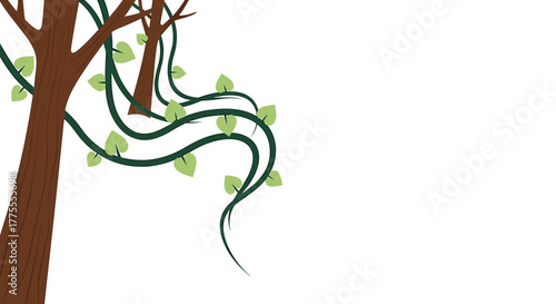 Vibrant green vines gracefully entwining around rich brown tree trunks, creating a natural, organic background element for your designs.