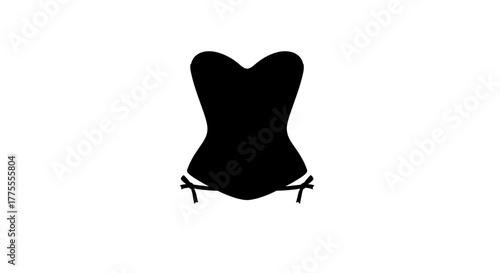 Elegant black silhouette of a corset with delicate ribbon ties, perfect for fashion, lingerie, or vintage design projects.