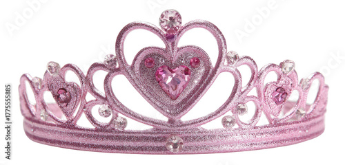 Pink tiara with heart-shaped embellishments and sparkling gems