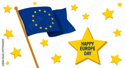 Celebrate Europe Day with vibrant stars and the EU flag, a symbol of unity and pride for continental celebrations and national holidays.