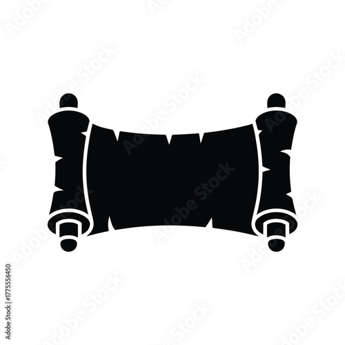 Black silhouette of an ancient parchment scroll on a white background
