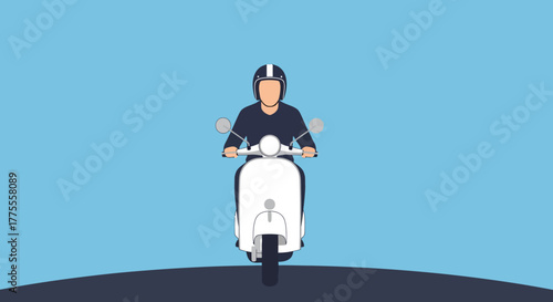 Person Riding White Motor Scooter, Simple Flat Illustration
