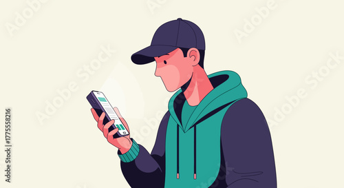 Man using smartphone, modern communication and technology concept, mobile device interaction