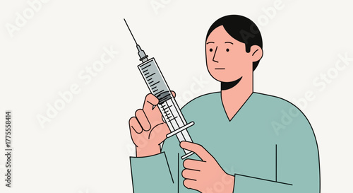 Medical professional holding a syringe, preparing for injection or vaccination