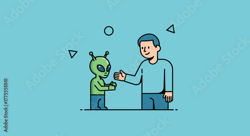 Human and Alien Meeting A Peaceful Encounter and First Contact Illustration