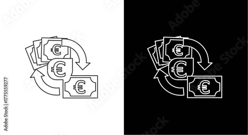 Euro banknotes with circular arrows indicating exchange or circulation