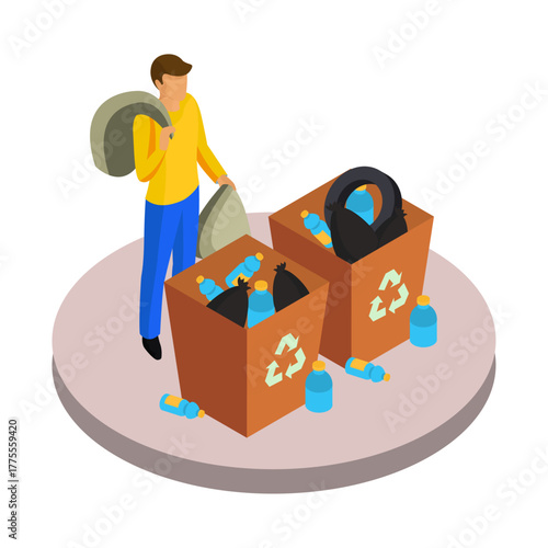 Person sorting trash into recycling bins, emphasizing environmental responsibility and sustainability practices