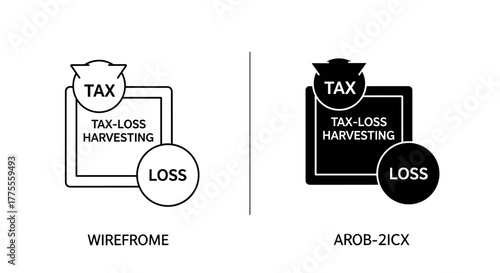 Tax loss harvesting concept, financial icon with tax and loss labels