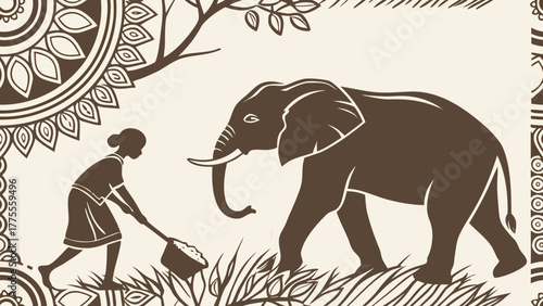 Elephant walking in the savanna with a person feeding it
