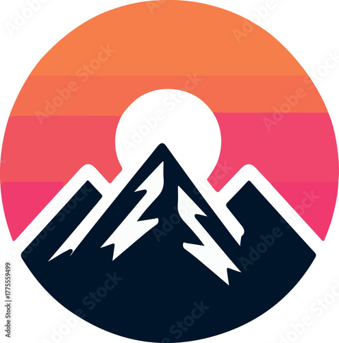 sunset mountain logo icon vector white background .