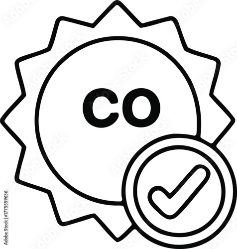 CO Certified Sunburst Seal with Check Mark – Black & White Approval Icon